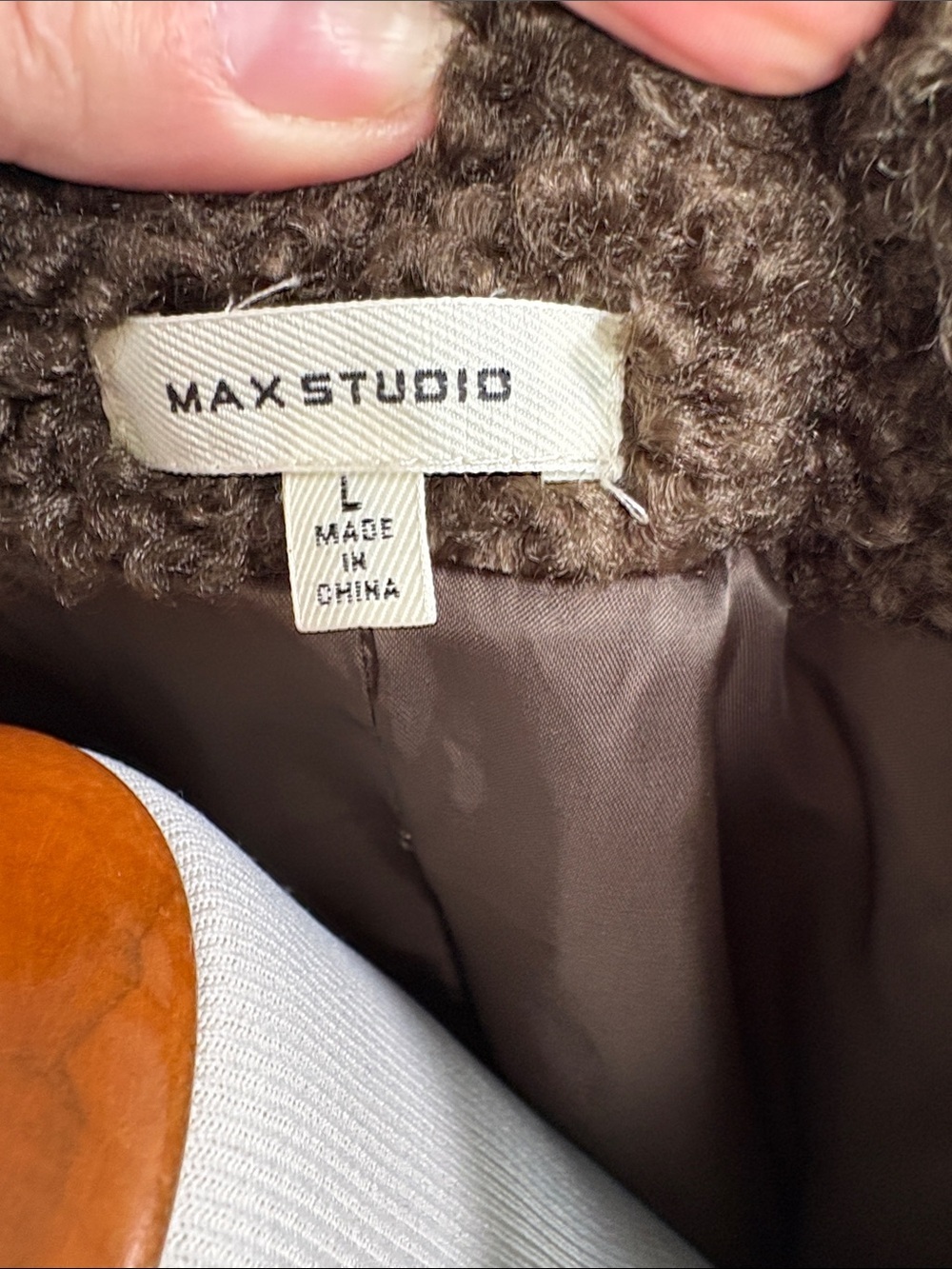 Max Studio Chocolate Brown with a tint of Olive Teddy Coat L - Picture 2 of 8